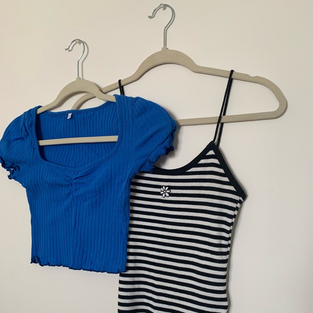 TWO FOR ONE BUNDLE- Top shop striped tank top and a blue crop top.